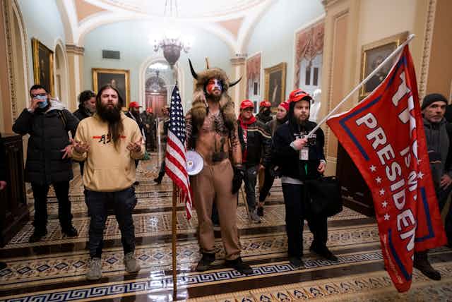 A group of Trump-supporting protestors inside the CCapitol Building Washington on January 6.