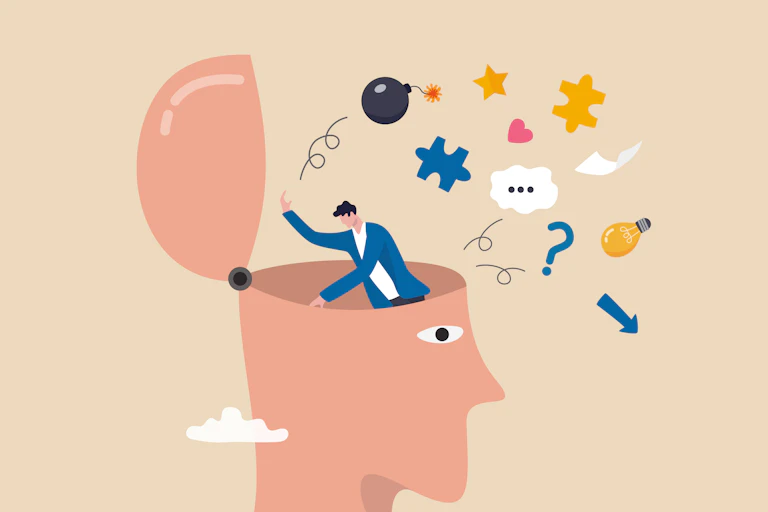 Artistic rendition of a person rooting around inside someone else's mind.