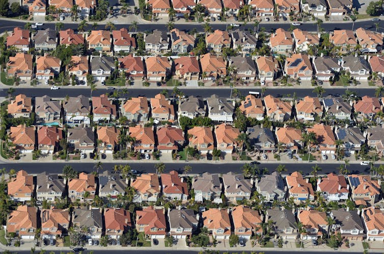 Aerial view of a single-family home community