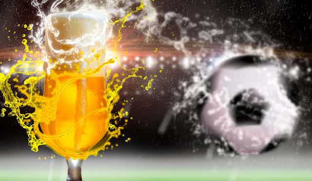 A graphic of a beer glass and football