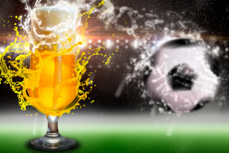 A graphic of a beer glass and football
