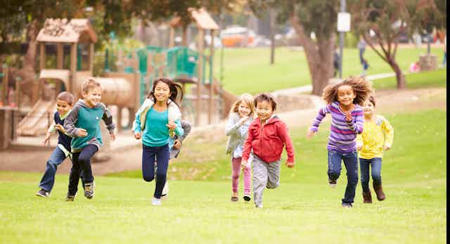 Kids running away from playground