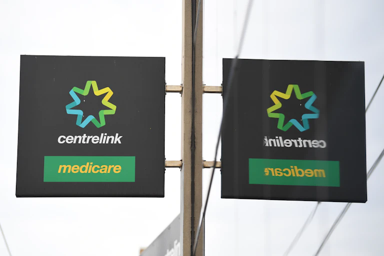 Signs saying 'Centrelink' and 'Medicare'