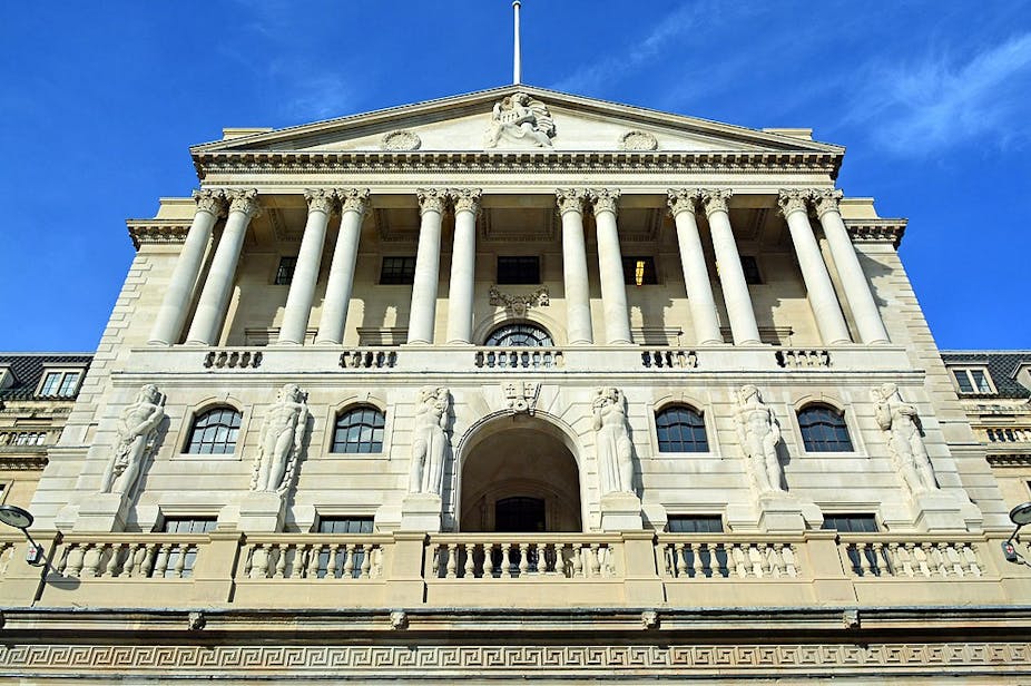 Vue du batîment de la Banque centrale d'Angleterre, à Londres.