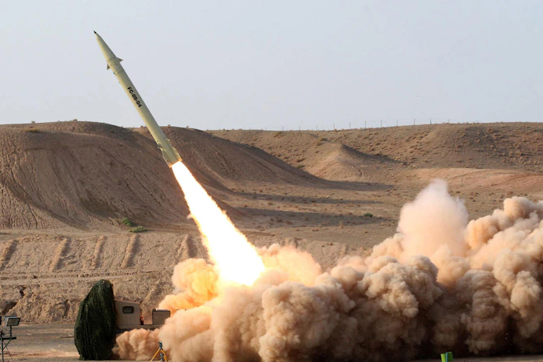 Missile launching in the desert.