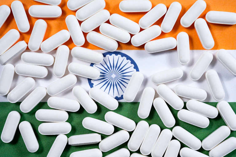 Indian flag covered in pills