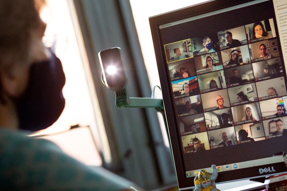 Faces seen on a videoconferencing screen