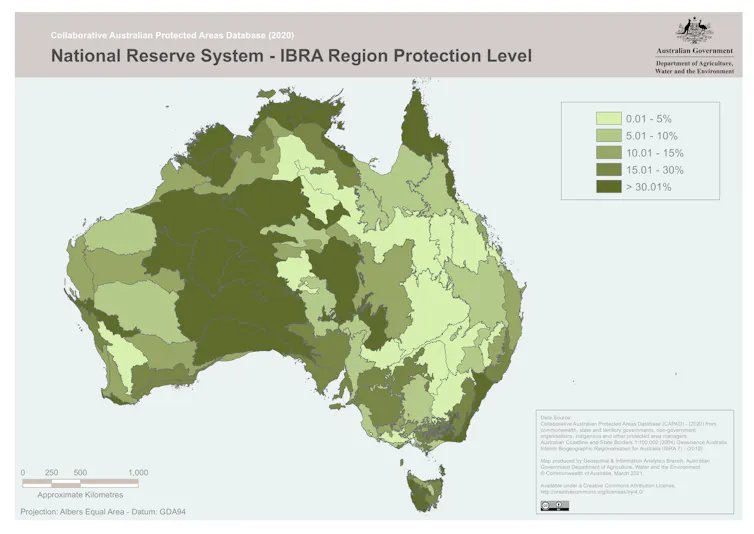 Map of Australia showing level of protection of bioregions