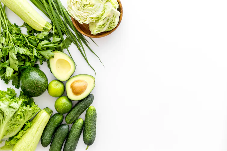 Green fruits and veggies.