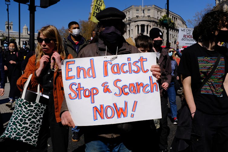 Crowd in London protesting about police stop and search