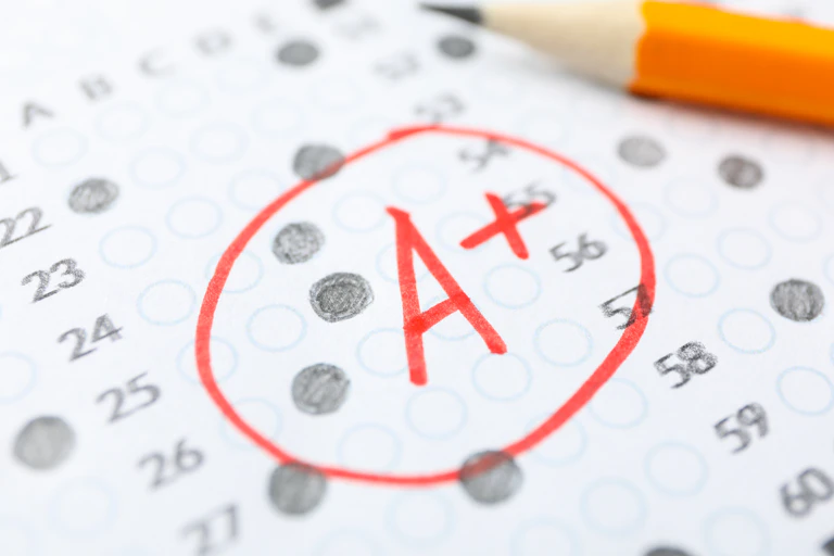 An A+ seen on a list of multiple choice questions.