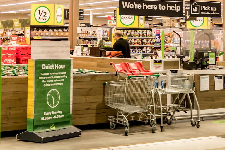 Quiet Hour sign at entrance to supermarket