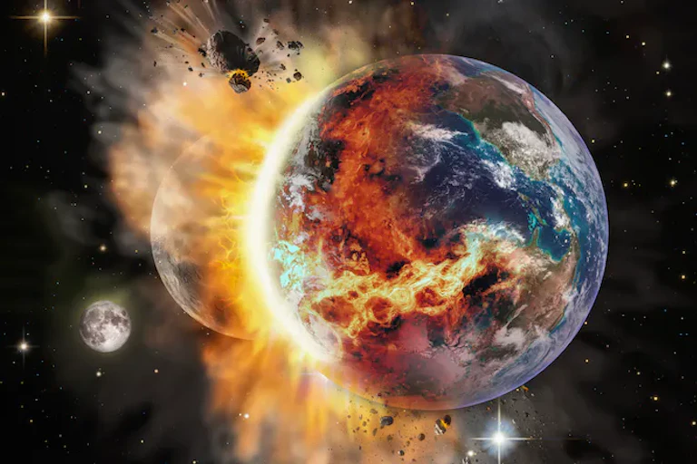 Ilustrasi tabrakan planet yang dramatis