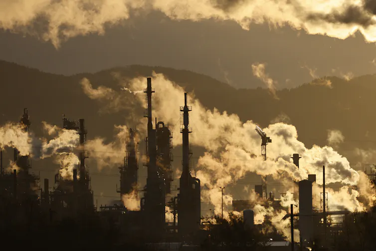 Smoke arises from power planst.