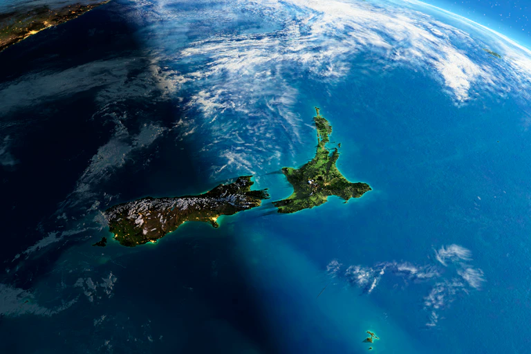 A map showing New Zealand in the Pacific ocean