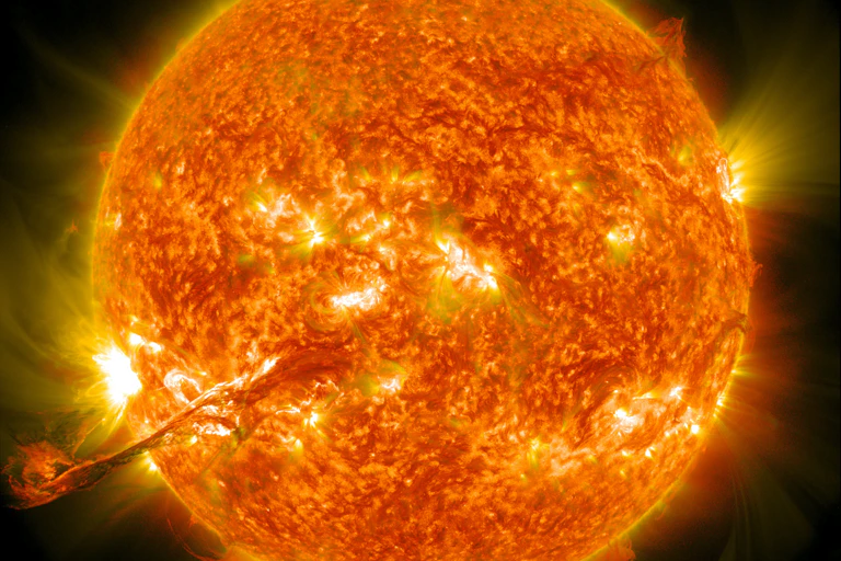 A photo of the Sun against the black background of space.