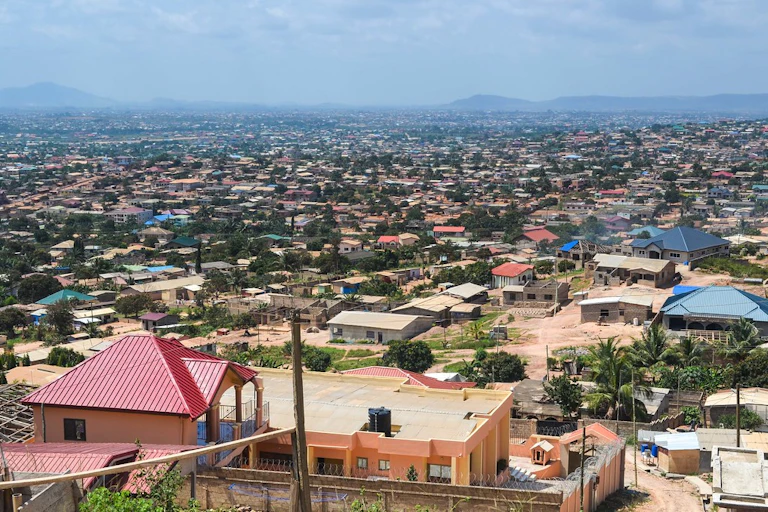 An aerial view of a city