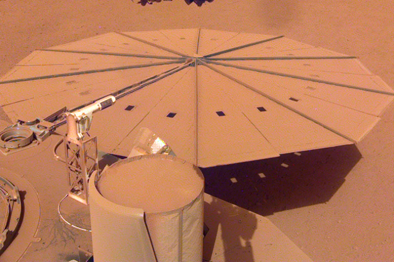 image of InSight's dusty solar panel.