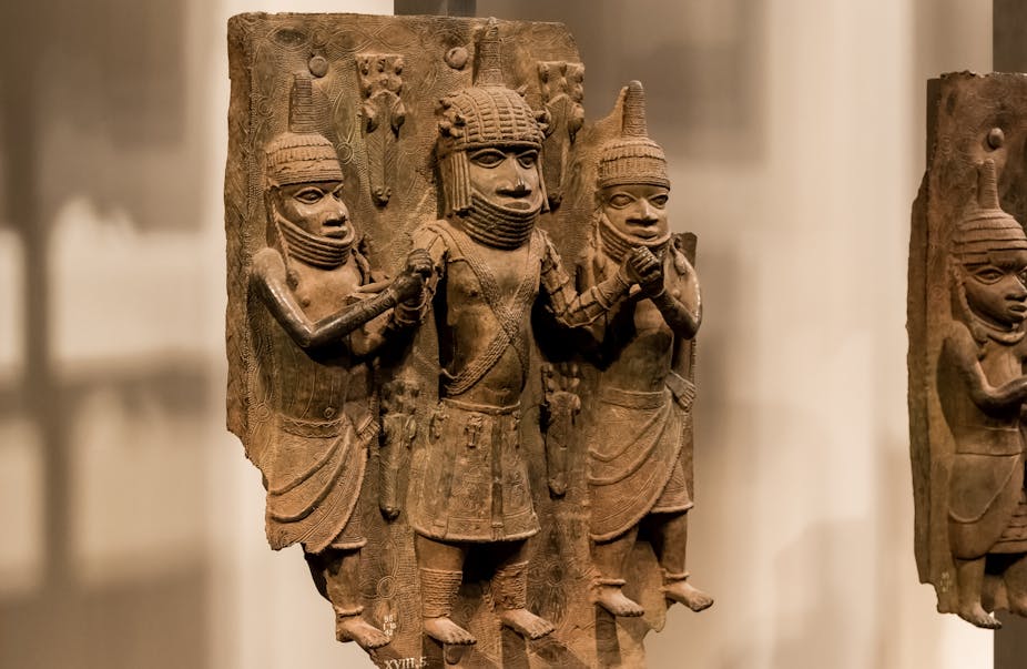 A Benin Bronze sculpture on display in the British Museum. 