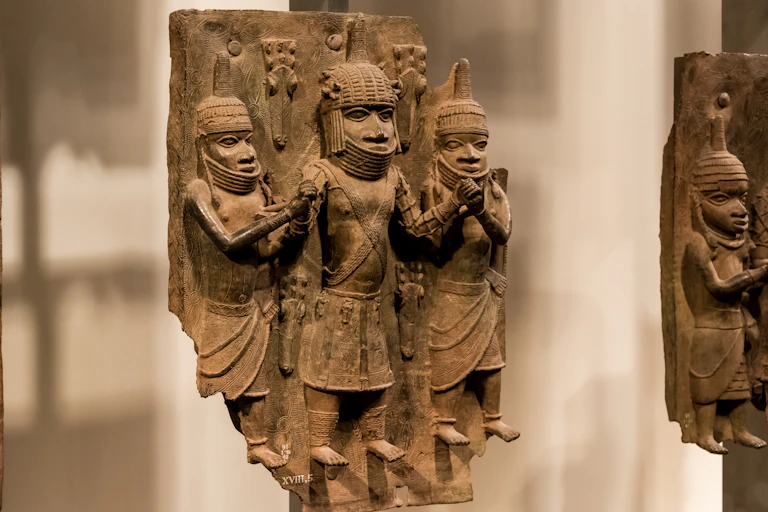 A Benin Bronze sculpture on display in the British Museum.