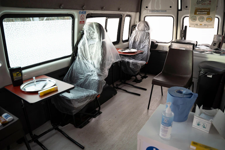 Interior of van fitted out with medical equipment