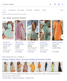 Screenshot of google results for 'summer clothes'