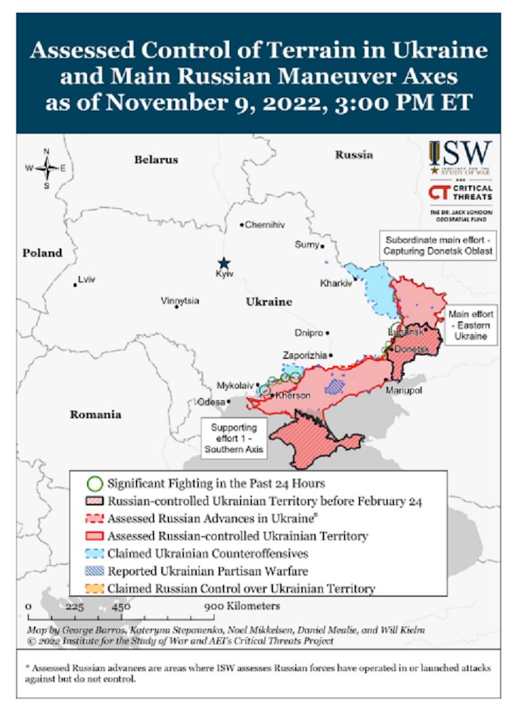 Map showing the battle for control of Kherson in southern Ukraine.