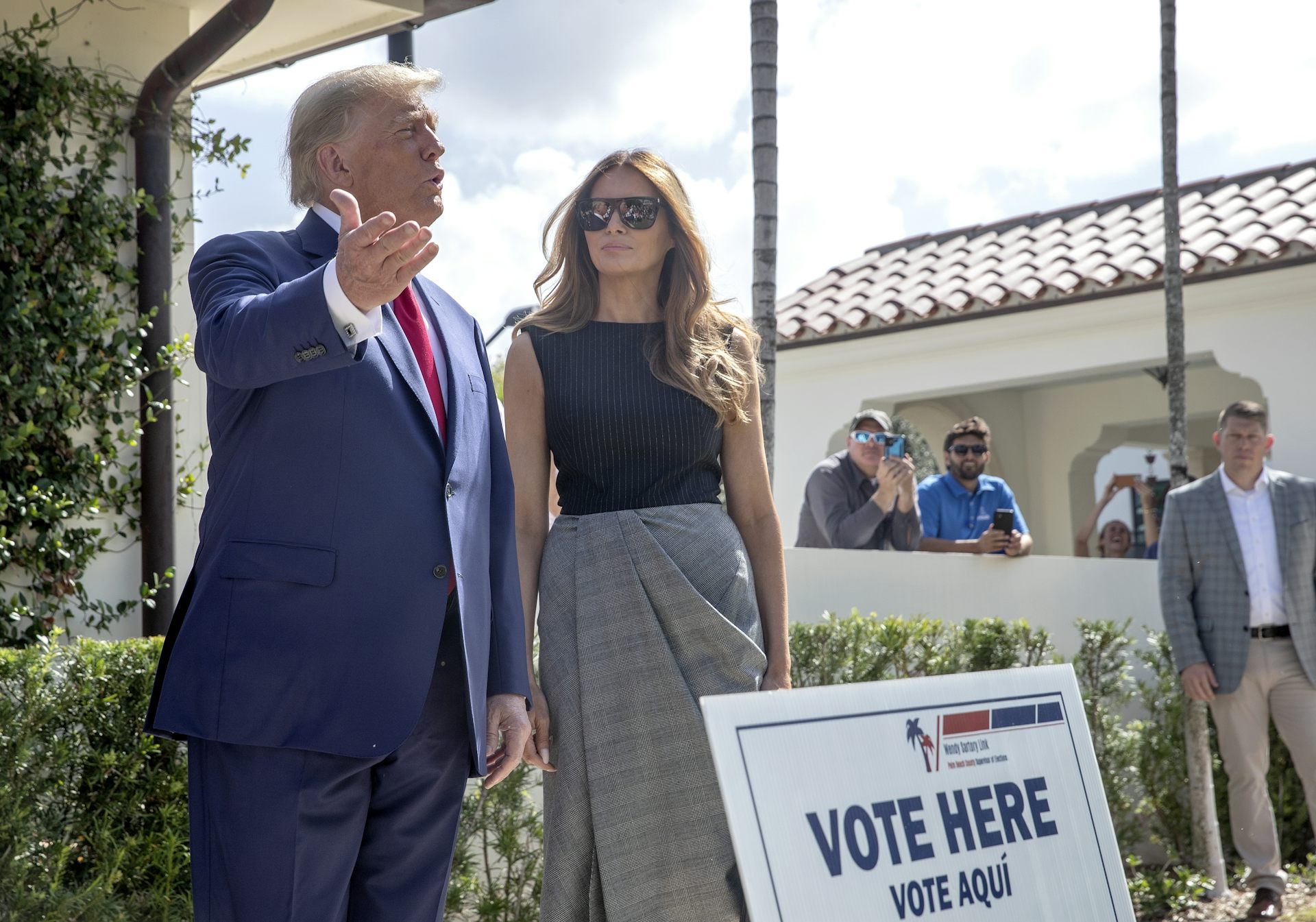 Donald and Melania Trump after voting at the Morton and Barbara Mandel Recreation Center in Palm Beach, Florida, 08 October 2022.
