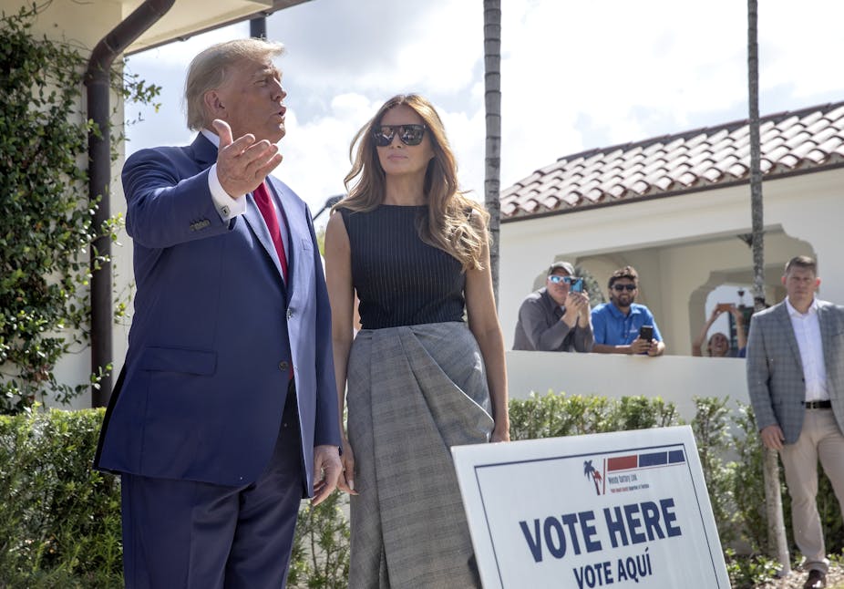 Donald and Melania Trump after voting at the Morton and Barbara Mandel Recreation Center in Palm Beach, Florida, 08 October 2022. 