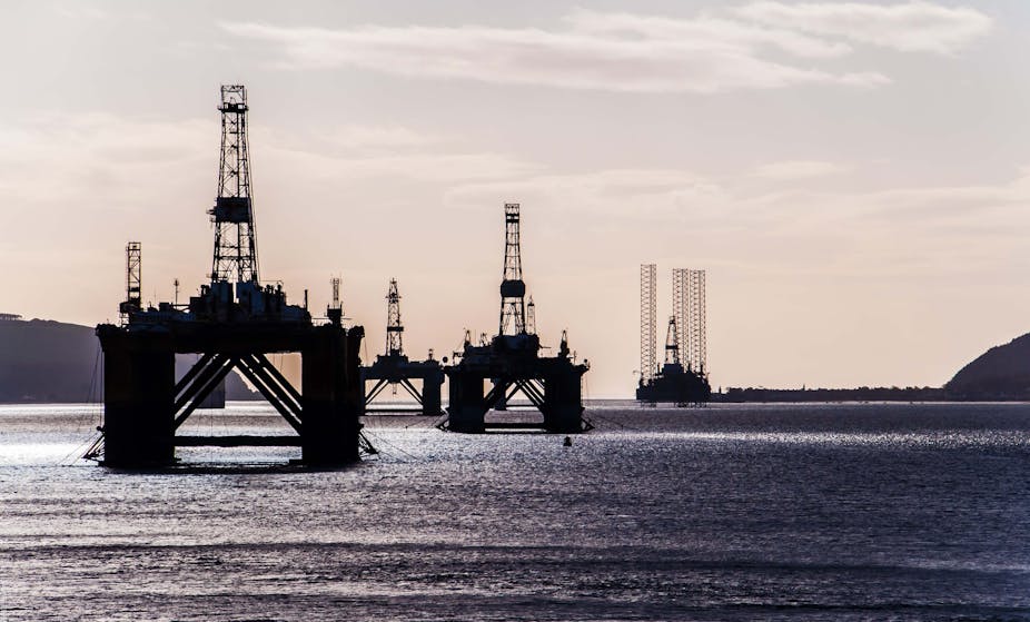 Gas drilling platforms in the sea. 