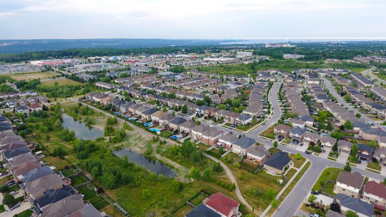 Aerial view of a green neighbourhood