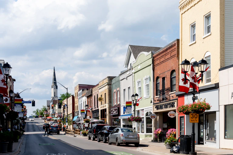 A view of the historic Main Street in Newmarket, Ontario