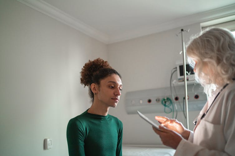 Patient and doctor in exam room