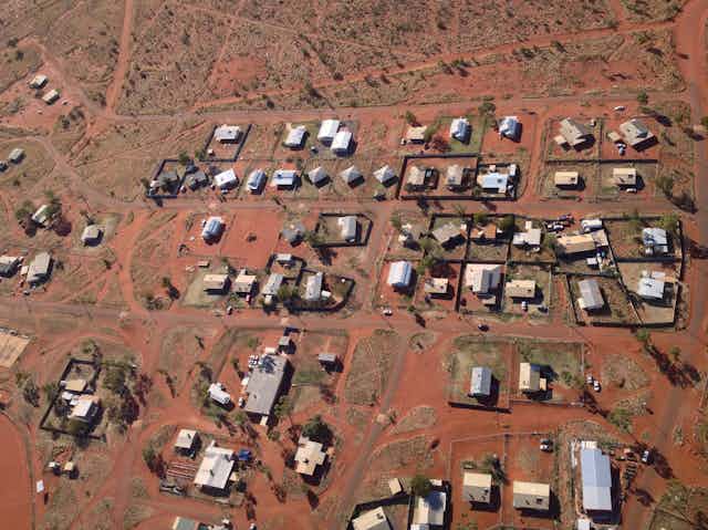 Aerial view of a remote town in central Australia