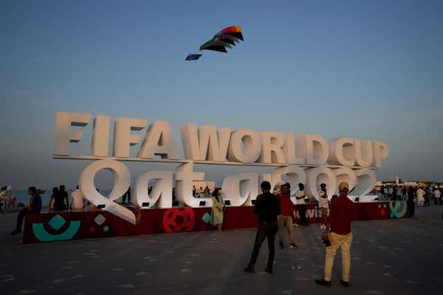 A sign in Doha saying 'FIFA World Cup, Qatar 2022'