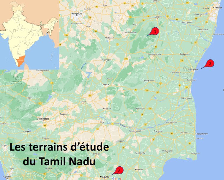 Les terrains d'étude au Tamil Nadu