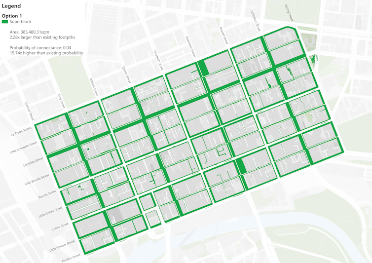 Map showing the footpaths in green