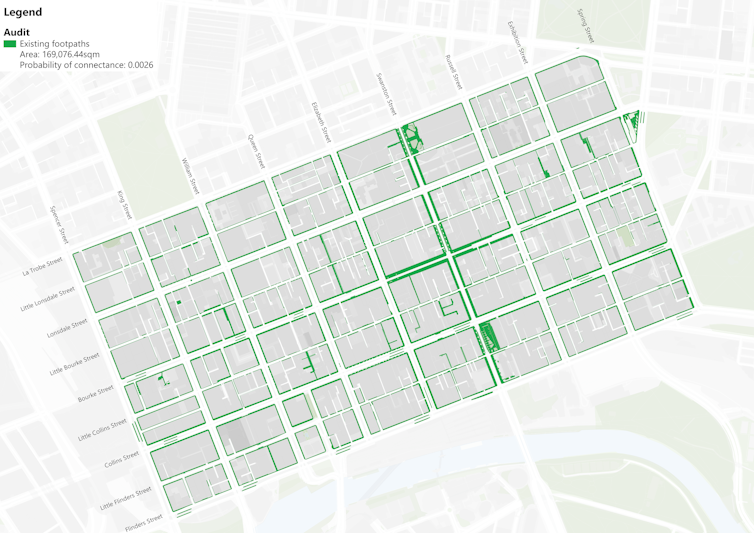 Map showing existing footpaths with an area of 169,076 square metres.