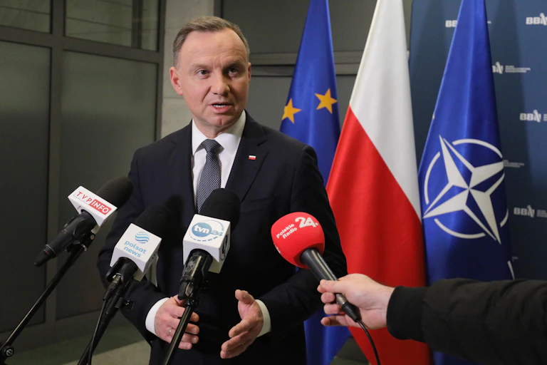 Polish president, Andrzej Duda, speaks to the press, at the National Security Bureau hedquarters in Warsaw, Poland, 16 November 2022.
