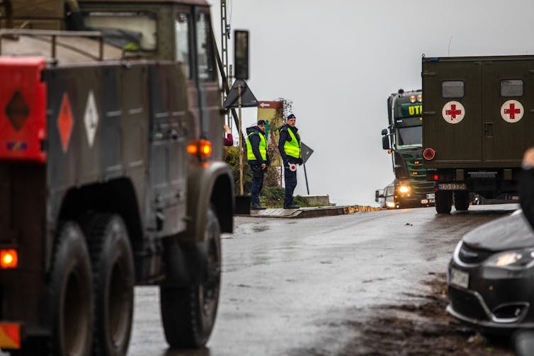 Ambulances and other emergency servicew vehicles driving in Poland.