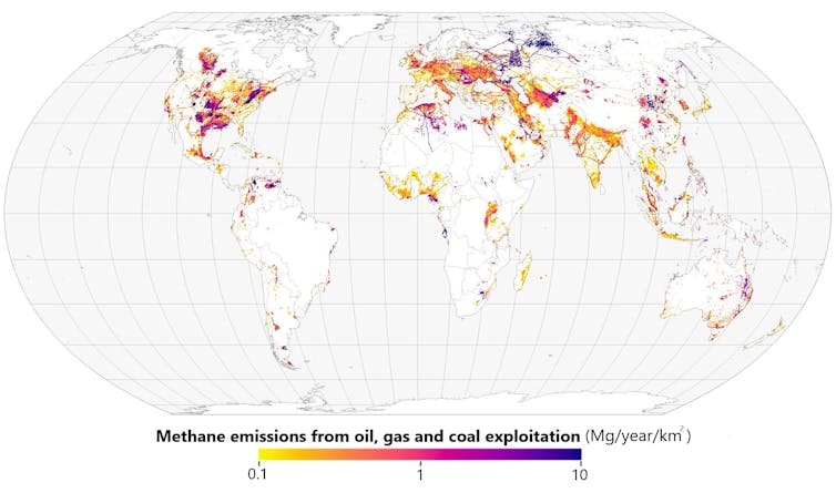Map showing largest emissions in Russia, the Middle East and the US