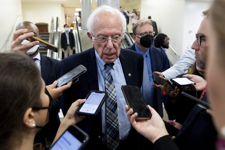 Independent Senator from Vermont Bernie Sanders speaks to the press in the Capitol Building, Washington DC, September 2022.