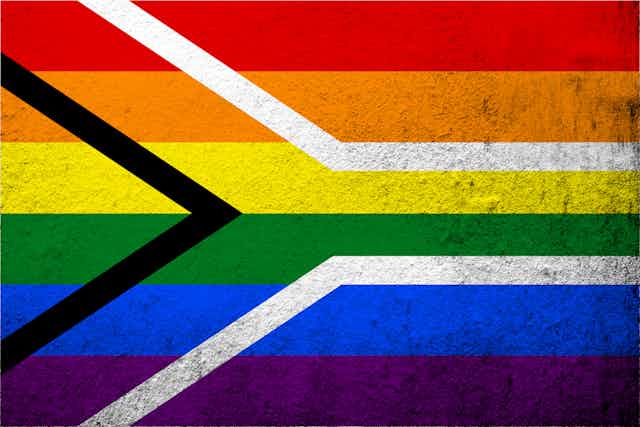 An illustration of South Africa's flag done in the rainbow colours with a grungy texture.
