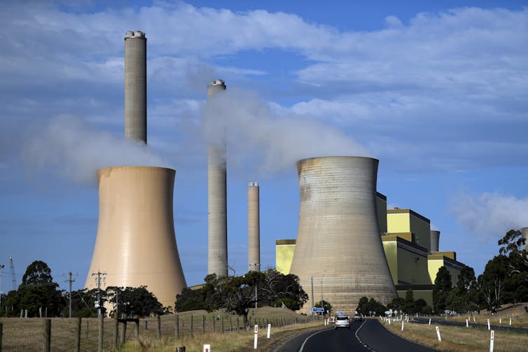 Coal-fired power station at the end of a road