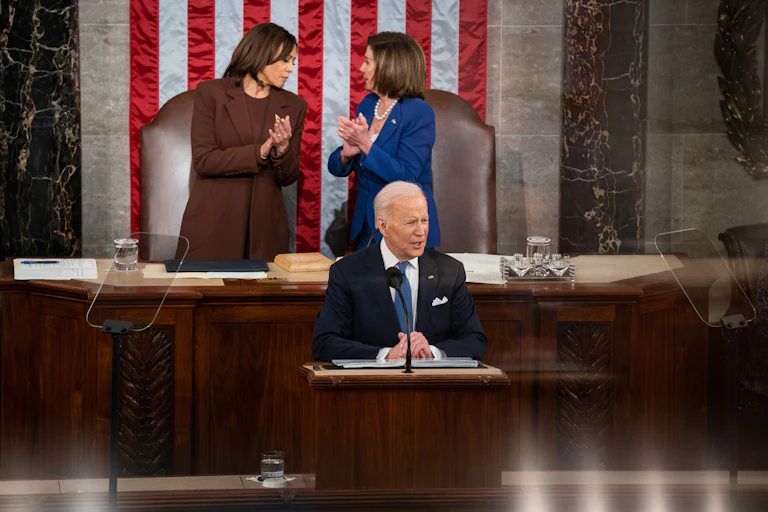 Joe BIden delivers his first State of the Union address to both houses of Congress, January 2022.