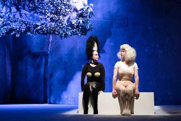 Two women with exaggerated genitals.