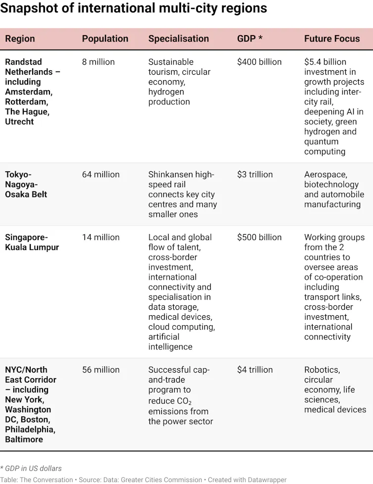 Table showing snapshot of key features of international multi-city regions