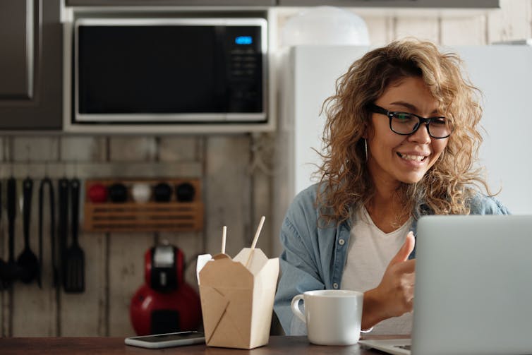 Woman videoconferencing