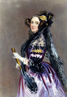 A watercolour painting of a woman dressed in 19th century fashion