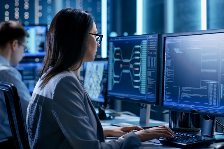 A woman working on a computer